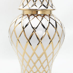 Homeroots 21" White And Gold Geometric Urn Ceramic Ginger Jar  Ceramic 571582