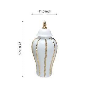 Homeroots 25" White And Gold Ceramic Abstract Oval Ginger Jar  Ceramic 571585