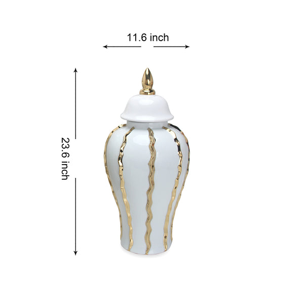 Homeroots 25" White And Gold Ceramic Abstract Oval Ginger Jar  Ceramic 571585
