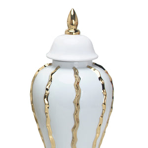 Homeroots 25" White And Gold Ceramic Abstract Oval Ginger Jar  Ceramic 571585