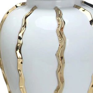 Homeroots 25" White And Gold Ceramic Abstract Oval Ginger Jar  Ceramic 571585