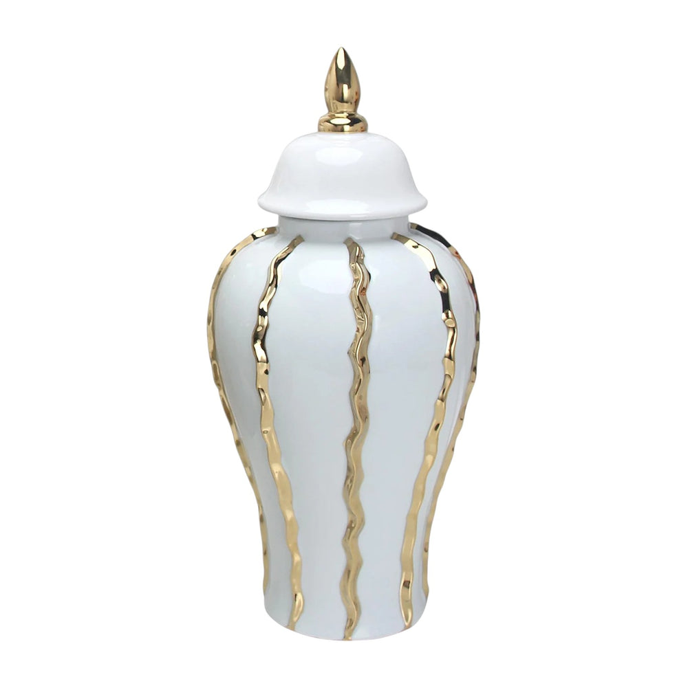 Homeroots 25" White And Gold Ceramic Abstract Oval Ginger Jar  Ceramic 571585