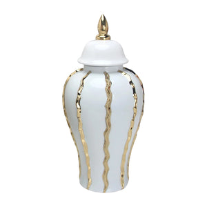 Homeroots 25" White And Gold Ceramic Abstract Oval Ginger Jar  Ceramic 571585