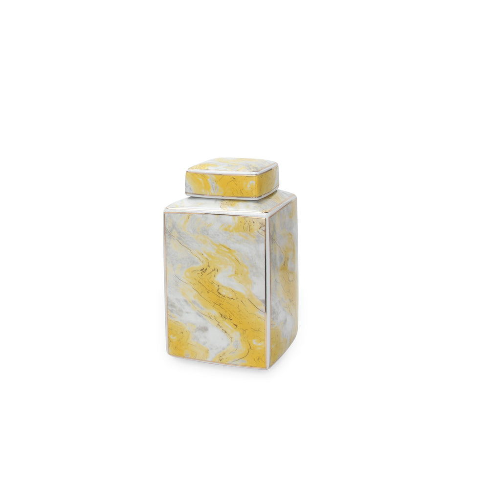 Homeroots 11" Gray And Gold Abstract Square Ceramic Ginger Jar  Ceramic 571586