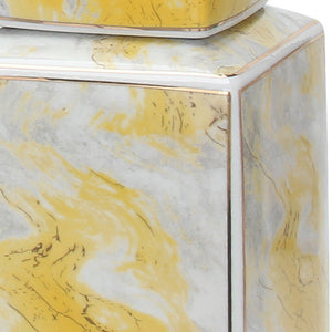 Homeroots 11" Gray And Gold Abstract Square Ceramic Ginger Jar  Ceramic 571586