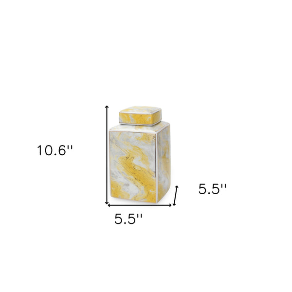 Homeroots 11" Gray And Gold Abstract Square Ceramic Ginger Jar  Ceramic 571586