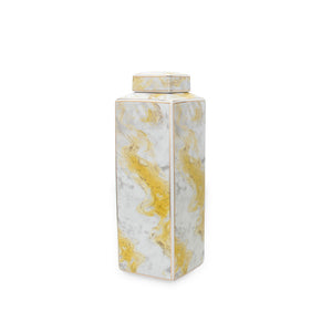 Homeroots 17" Gray And Gold Ceramic Abstract Square Ginger Jar  Ceramic 571587