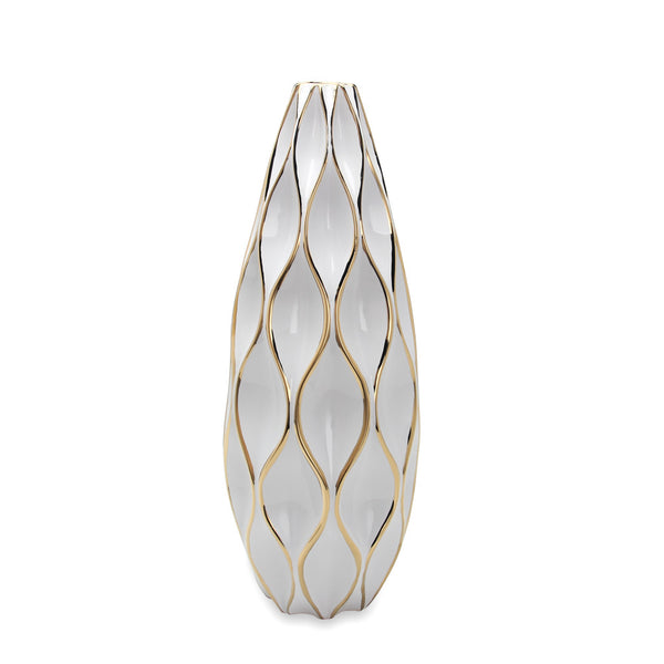 Homeroots 25" White And Gold Ceramic Geometric Wavy Table Vase  Ceramic 571589