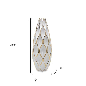 Homeroots 25" White And Gold Ceramic Geometric Wavy Table Vase  Ceramic 571589