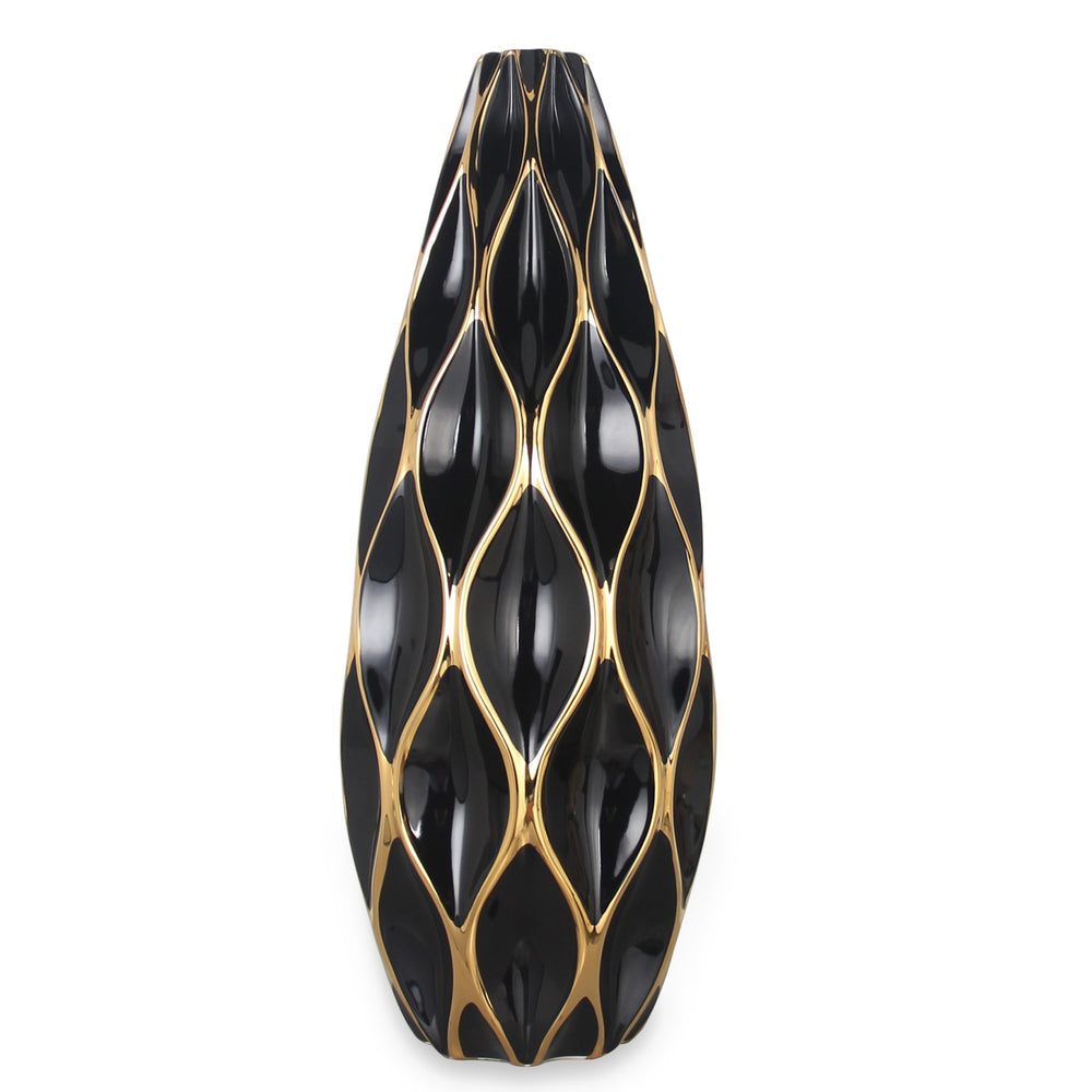 Homeroots 24" Black And Gold Ceramic Geometric Wavy Table Vase  Ceramic 571591