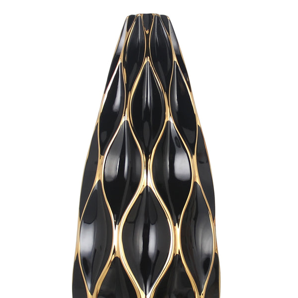 Homeroots 24" Black And Gold Ceramic Geometric Wavy Table Vase  Ceramic 571591