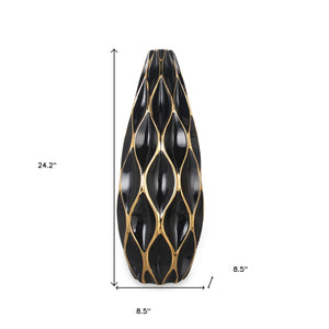 Homeroots 24" Black And Gold Ceramic Geometric Wavy Table Vase  Ceramic 571591