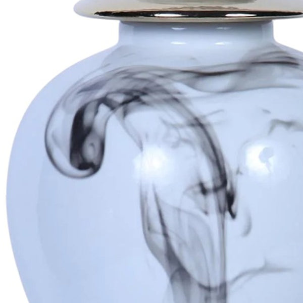 Homeroots 19" White And Gray Abstract Amphora Ceramic Ginger Jar  Ceramic 571592