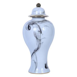 Homeroots 19" White And Gray Abstract Amphora Ceramic Ginger Jar  Ceramic 571592