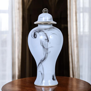 Homeroots 19" White And Gray Abstract Amphora Ceramic Ginger Jar  Ceramic 571592