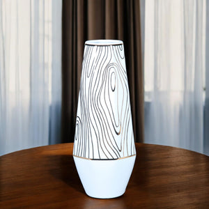 Homeroots 15" White And Gold Faux Bois Cylinder Ceramic Table Vase  Ceramic 571593