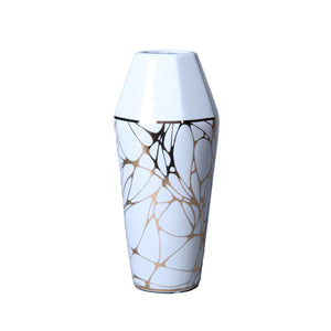 Homeroots 13" White And Gold Abstract Cylinder Ceramic Table Vase  Ceramic 571594