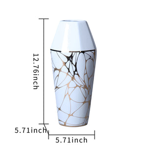 Homeroots 13" White And Gold Abstract Cylinder Ceramic Table Vase  Ceramic 571594