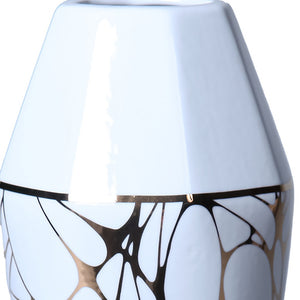 Homeroots 13" White And Gold Abstract Cylinder Ceramic Table Vase  Ceramic 571594