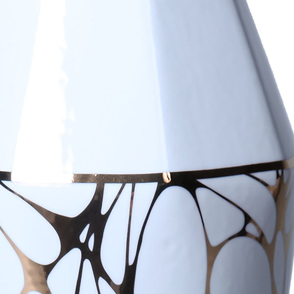 Homeroots 13" White And Gold Abstract Cylinder Ceramic Table Vase  Ceramic 571594