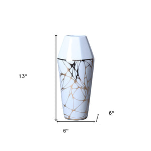 Homeroots 13" White And Gold Abstract Cylinder Ceramic Table Vase  Ceramic 571594