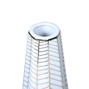 Homeroots 10" White And Gold Geometric Cylinder Ceramic Table Vase - Modern Elegance For Any Decor Style  Ceramic 571595