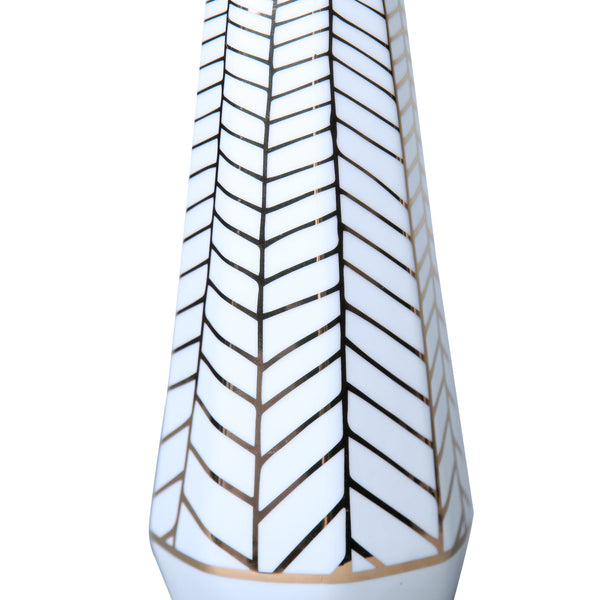 Homeroots 10" White And Gold Geometric Cylinder Ceramic Table Vase - Modern Elegance For Any Decor Style  Ceramic 571595