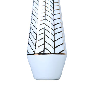 Homeroots 10" White And Gold Geometric Cylinder Ceramic Table Vase - Modern Elegance For Any Decor Style  Ceramic 571595