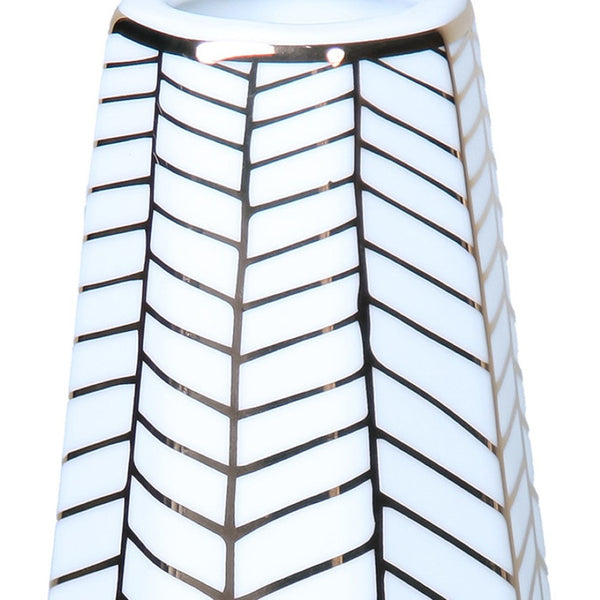 Homeroots 10" White And Gold Geometric Cylinder Ceramic Table Vase - Modern Elegance For Any Decor Style  Ceramic 571595
