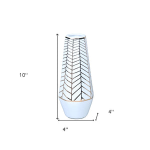 Homeroots 10" White And Gold Geometric Cylinder Ceramic Table Vase - Modern Elegance For Any Decor Style  Ceramic 571595