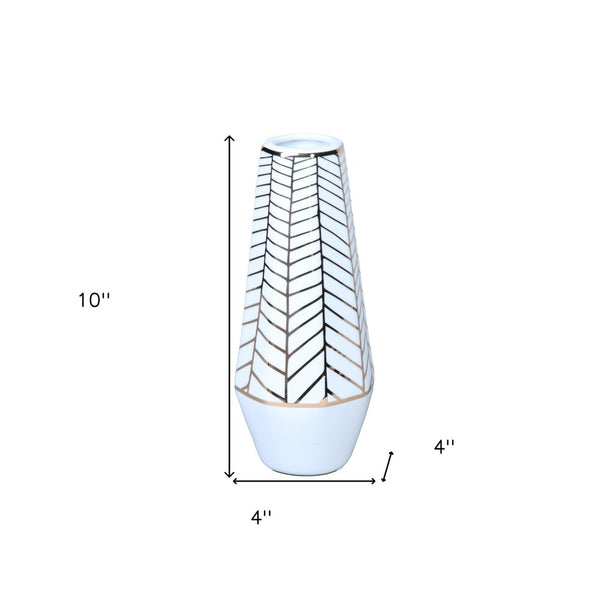 Homeroots 10" White And Gold Geometric Cylinder Ceramic Table Vase - Modern Elegance For Any Decor Style  Ceramic 571595