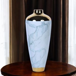 Homeroots 20" White Green And Gold Abstract Trumpet Ceramic Table Vase  Ceramic 571596