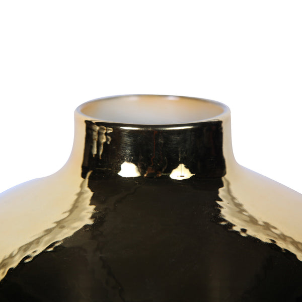 Homeroots 20" White Green And Gold Abstract Trumpet Ceramic Table Vase  Ceramic 571596