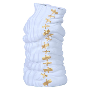 Homeroots 20" White And Gold Abstract Ceramic Table Vase With Sculptural Details  Ceramic 571598