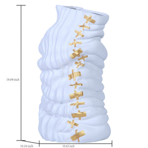 Homeroots 20" White And Gold Abstract Ceramic Table Vase With Sculptural Details  Ceramic 571598