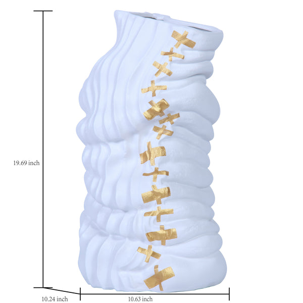 Homeroots 20" White And Gold Abstract Ceramic Table Vase With Sculptural Details  Ceramic 571598