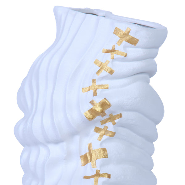 Homeroots 20" White And Gold Abstract Ceramic Table Vase With Sculptural Details  Ceramic 571598