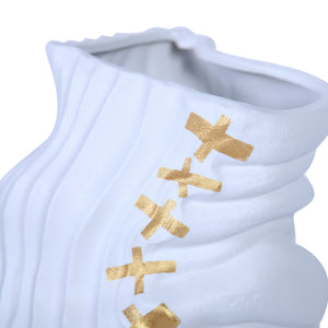 Homeroots 20" White And Gold Abstract Ceramic Table Vase With Sculptural Details  Ceramic 571598