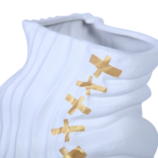 Homeroots 20" White And Gold Abstract Ceramic Table Vase With Sculptural Details  Ceramic 571598