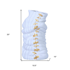 Homeroots 20" White And Gold Abstract Ceramic Table Vase With Sculptural Details  Ceramic 571598