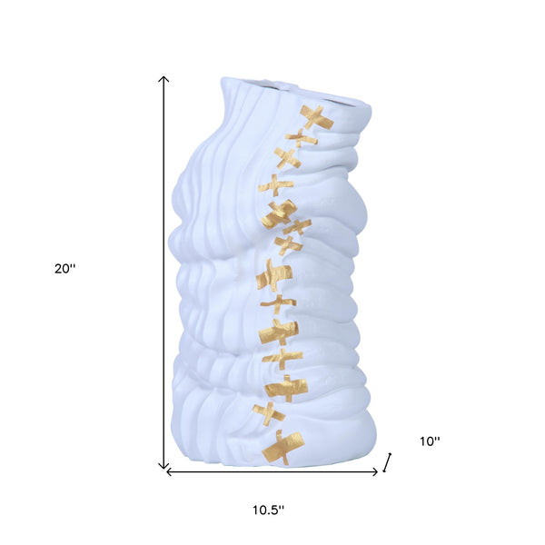 Homeroots 20" White And Gold Abstract Ceramic Table Vase With Sculptural Details  Ceramic 571598