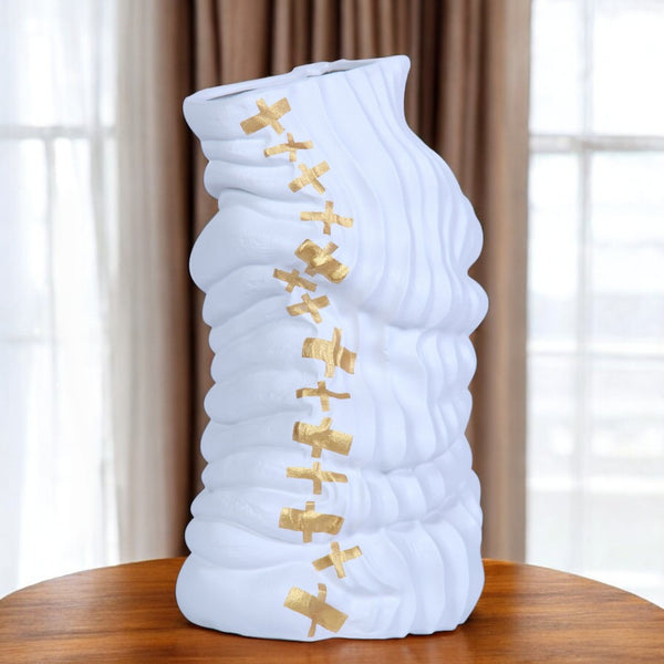 Homeroots 20" White And Gold Abstract Ceramic Table Vase With Sculptural Details  Ceramic 571598