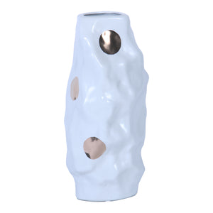 Homeroots 14" White And Gold Polka Dots Wavy Ceramic Table Vase  Ceramic 571599