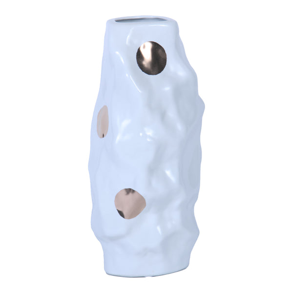 Homeroots 14" White And Gold Polka Dots Wavy Ceramic Table Vase  Ceramic 571599