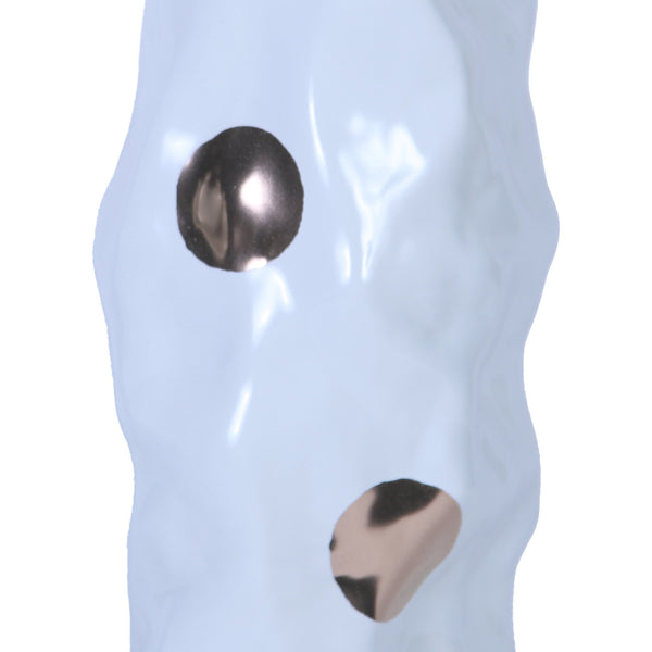 Homeroots 14" White And Gold Polka Dots Wavy Ceramic Table Vase  Ceramic 571599