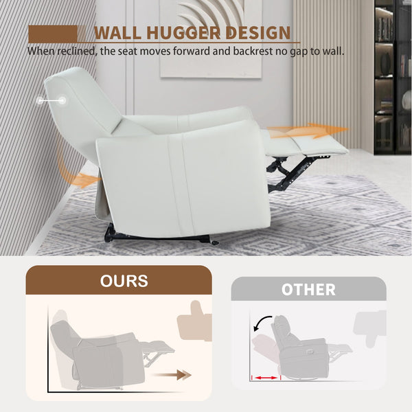 English Elm Wall Zero Wall Power Recliner Chair with Overstuffed Backrest, USB Type-C Charging Port, Space-Saving Electric Recliner for Small Rooms Light Gray W1028S00035