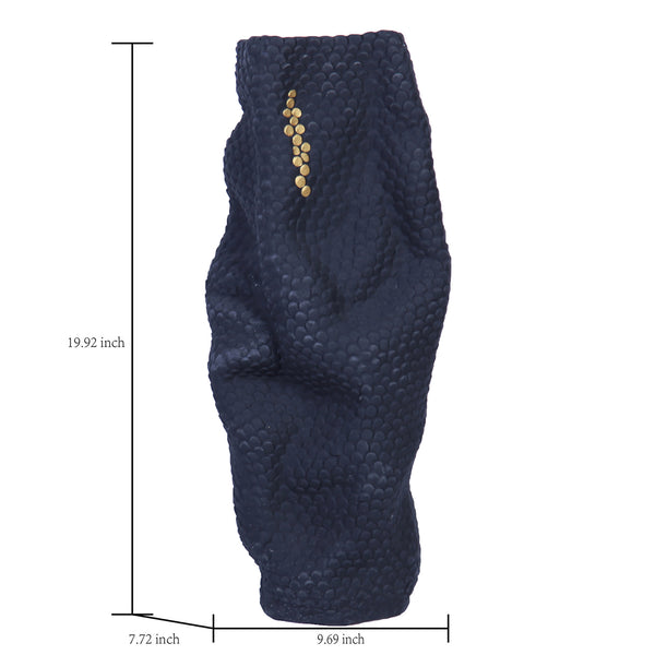 Homeroots 20" Navy Blue And Gold Abstract Ceramic Table Vase  Ceramic 571601