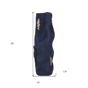 Homeroots 20" Navy Blue And Gold Abstract Ceramic Table Vase  Ceramic 571601