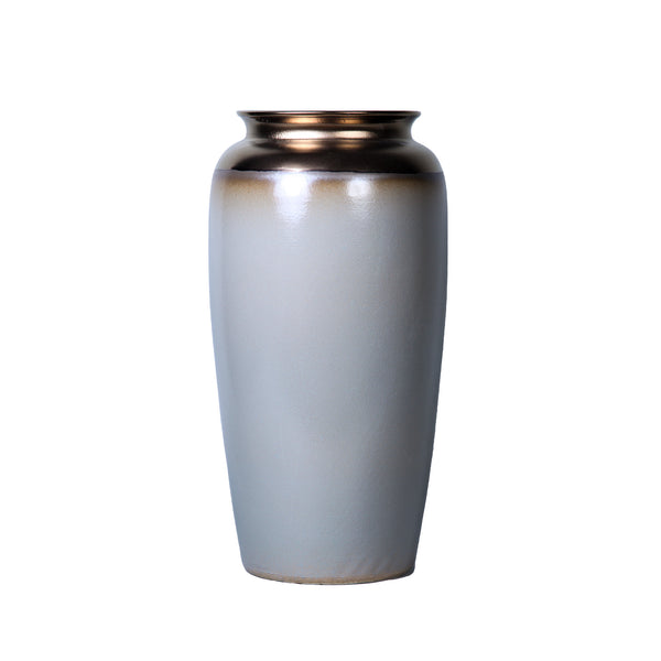 Homeroots 21" Gray And Gold Ombre Cylinder Ceramic Table Vase  Ceramic 571608