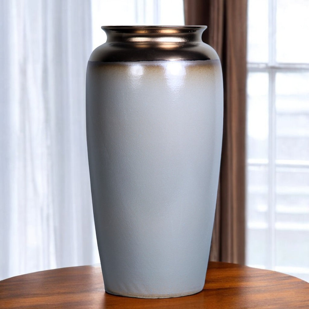 Homeroots 21" Gray And Gold Ombre Cylinder Ceramic Table Vase  Ceramic 571608